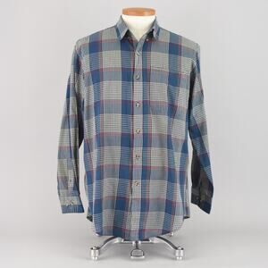 Vintage Long Sleeve Blue Plaid Dress Shirt, Saddlebrook Men's Large Tall
